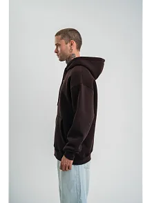 Erkek Premium Nakışlı Kapşonlu Sweatshirt Double Oversize Üç İplik Pamuklu - Siyah