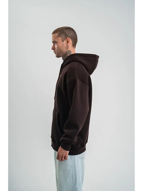 Erkek Premium Nakışlı Kapşonlu Sweatshirt Double Oversize Üç İplik Pamuklu - Siyah