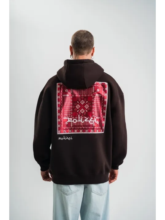 Double Oversize Kapşonlu Dijital Patchli SweatShirt - Kahve Double Oversize Kapşonlu Dijital Patchli SweatShirt - Kahve