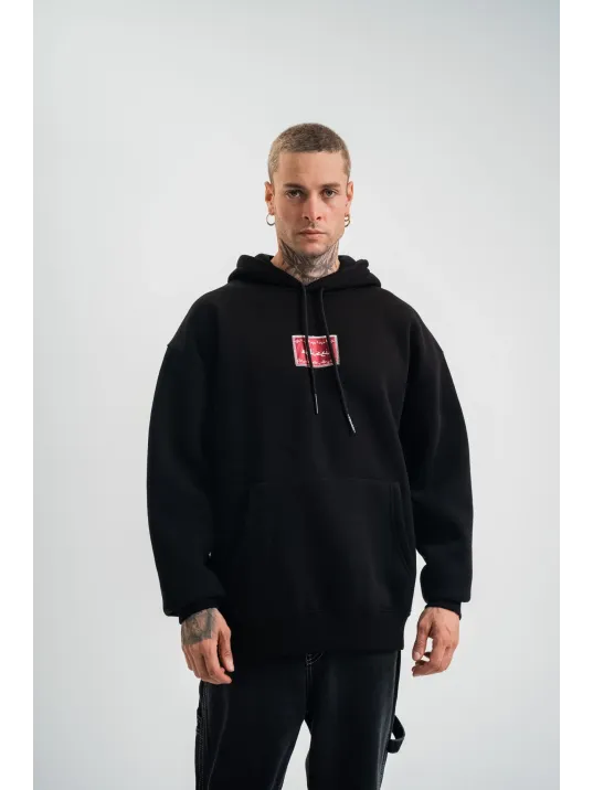 Double Oversize Kapşonlu Dijital Patchli SweatShirt - Siyah Double Oversize Kapşonlu Dijital Patchli SweatShirt - Siyah