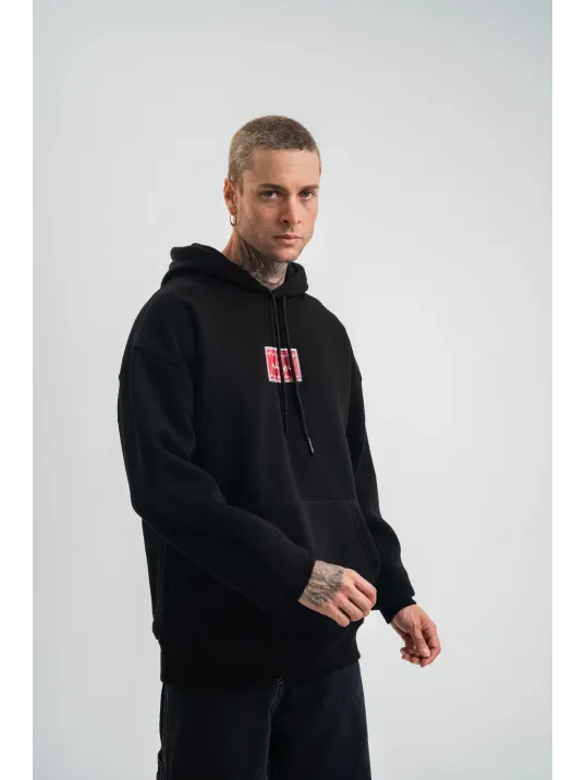 Double Oversize Kapşonlu Dijital Patchli SweatShirt - Siyah Double Oversize Kapşonlu Dijital Patchli SweatShirt - Siyah