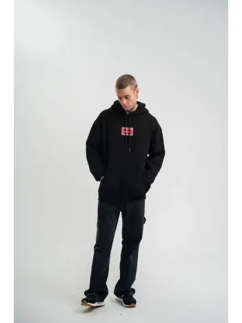 Double Oversize Kapşonlu Dijital Patchli SweatShirt - Siyah Double Oversize Kapşonlu Dijital Patchli SweatShirt - Siyah