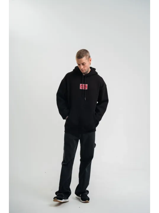 Double Oversize Kapşonlu Dijital Patchli SweatShirt - Siyah Double Oversize Kapşonlu Dijital Patchli SweatShirt - Siyah