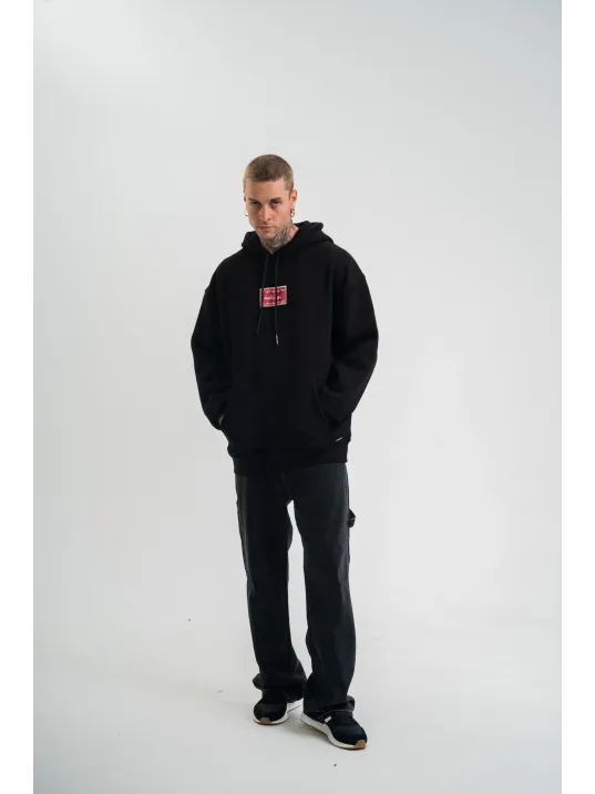 Double Oversize Kapşonlu Dijital Patchli SweatShirt - Siyah Double Oversize Kapşonlu Dijital Patchli SweatShirt - Siyah