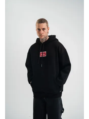 Double Oversize Kapşonlu Dijital Patchli SweatShirt - Siyah Double Oversize Kapşonlu Dijital Patchli SweatShirt - Siyah