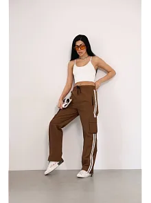 Praşut Kumaş Kargo Çeplı Baggy Esofman - Kahve