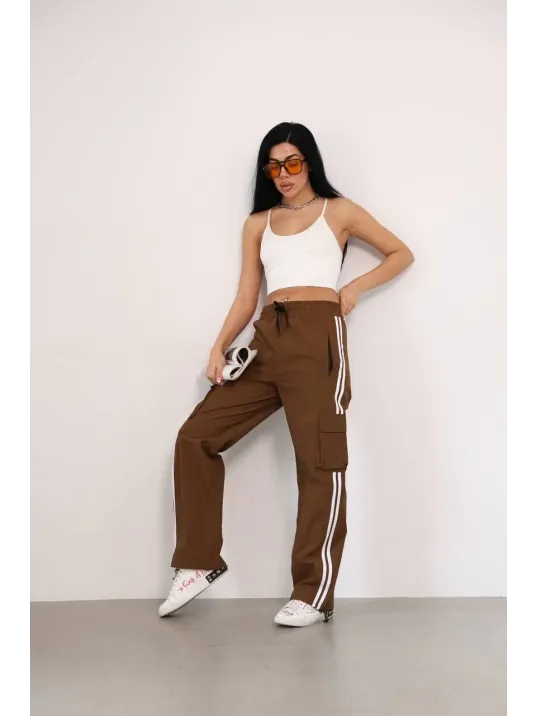 Praşut Kumaş Kargo Çeplı Baggy Esofman - Kahve Praşut Kumaş Kargo Çeplı Baggy Esofman - Kahve