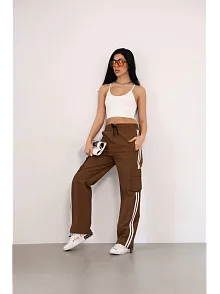 Praşut Kumaş Kargo Çeplı Baggy Esofman - Kahve
