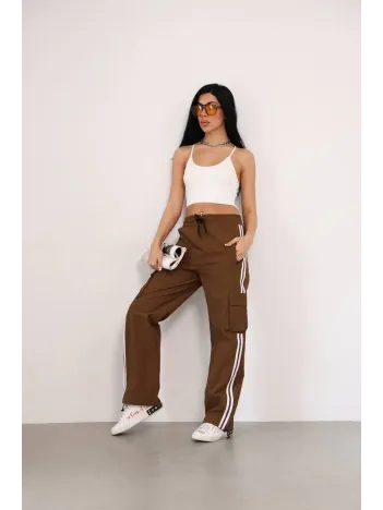 Praşut Kumaş Kargo Çeplı Baggy Esofman - Kahve