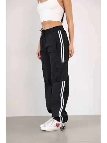 Paraşüt Kumaş Kargo Ceplı Baggy Eşofman - Siyah