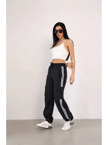 Paraşüt Kumaş Kargo Ceplı Baggy Eşofman - Siyah