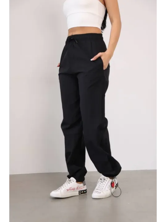 Paraşut Kumaş Paça Cepli Baggy Eşofman - Siyah