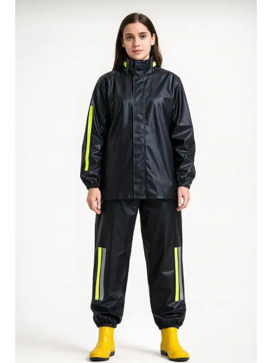 Premium Kadın Motorcu Kurye Yağmurluk Takım Su Geçirmez Pvc Kumaş Reflektörlü Tübitak Onaylı - Siyah Premium Kadın Motorcu Kurye Yağmurluk Takım Su Geçirmez Pvc Kumaş Reflektörlü Tübitak Onaylı - Siyah