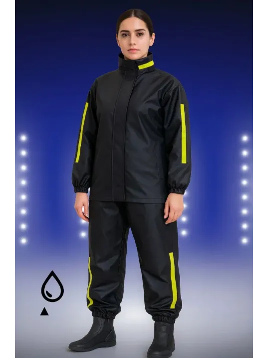 Premium Kadın Motorcu Kurye Yağmurluk Takım Su Geçirmez Pvc Kumaş Reflektörlü Tübitak Onaylı - Siyah Premium Kadın Motorcu Kurye Yağmurluk Takım Su Geçirmez Pvc Kumaş Reflektörlü Tübitak Onaylı - Siyah
