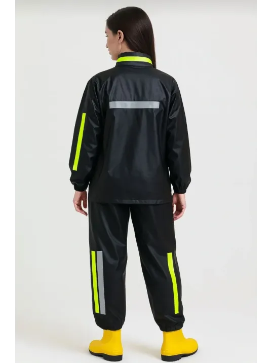 Premium Kadın Motorcu Kurye Yağmurluk Takım Su Geçirmez Pvc Kumaş Reflektörlü Tübitak Onaylı - Siyah Premium Kadın Motorcu Kurye Yağmurluk Takım Su Geçirmez Pvc Kumaş Reflektörlü Tübitak Onaylı - Siyah