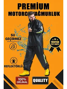 Premium Motorcu Kurye Yağmurluk Takım Su Geçirmez Pvc Kumaş Reflektörlü Tübitak Onaylı - Siyah