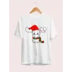Ren Geyiği baskılı Noel İçin T-shirt - Beyaz