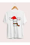 Ren Geyiği Baskılı Noel İçin T-shirt - Beyaz