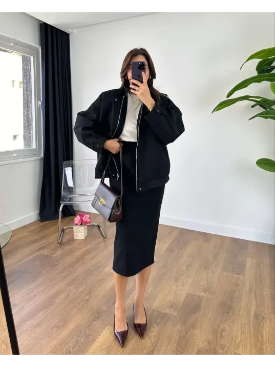 RYSE Kadın Mevsim Kaşe Fermuarlı Ceket Etek Takım Kaşmir Ceket Etekli İkili Takım Kaşe Bomber Ceket-Etek Takım RYSE Kadın Mevsim Kaşe Fermuarlı Ceket Etek Takım Kaşmir Ceket Etekli İkili Takım Kaşe Bomber Ceket-Etek Takım