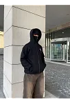 Samuray Kapüşonlu Zıp Fermuarlı Kapüşonlu Sweatshirt - Siyah