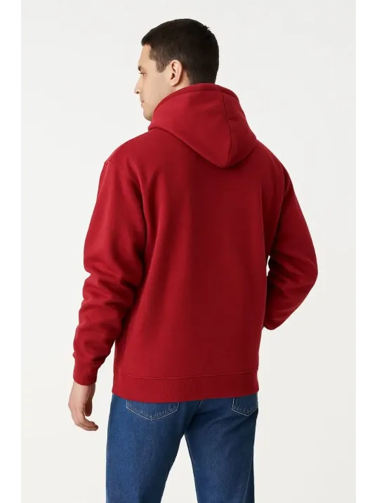 Samuray Ninja Çift Kapşonlu ZIP Fermuarlı Kanguru Çepli Tam Fermuarlı Hoodie Swetshirt - Kırmızı