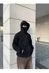 Samuray Ninja Çift Kapşonlu Zıp Fermuarlı Kanguru Çepli Tam Fermuarlı Hoodie Swetshirt - Siyah