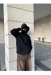 Samuray Ninja Çift Kapşonlu Zıp Fermuarlı Kanguru Çepli Tam Fermuarlı Hoodie Swetshirt - Siyah