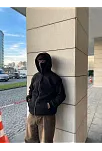Samuray Ninja Çift Kapşonlu Zıp Fermuarlı Kanguru Çepli Tam Fermuarlı Hoodie Swetshirt - Siyah