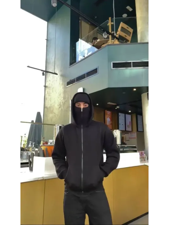 Samuray ZIP Fermuarlı Kapüşonlu SweatShirt- Siyah