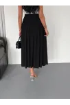 Sandy Uzun Beli Lastikli Yüksel Bel Etek Yazlık - Siyah