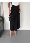 Sandy Uzun Beli Lastikli Yüksel Bel Etek Yazlık - Siyah