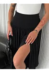 Sandy Uzun Beli Lastikli Yüksel Bel Etek Yazlık - Siyah
