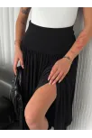 Sandy Uzun Beli Lastikli Yüksel Bel Etek Yazlık - Siyah