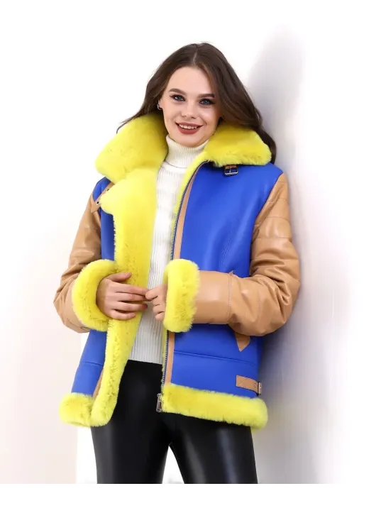 Kadın Koyun Derisi Pilot Hakiki Kürk - Sarı Kadın Koyun Derisi Pilot Hakiki Kürk - Sarı