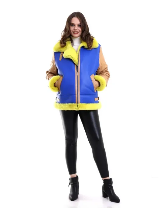 Kadın Koyun Derisi Pilot Hakiki Kürk - Sarı Kadın Koyun Derisi Pilot Hakiki Kürk - Sarı