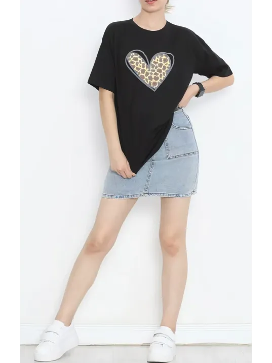 Sevgililer Günü İçin Özel Tasarım Leopar Kalp Baskılı T-shirt - Siyah Sevgililer Günü İçin Özel Tasarım Leopar Kalp Baskılı T-shirt - Siyah