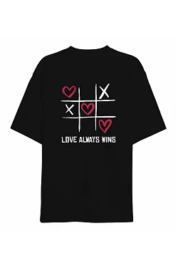 14 Şubat Sevgililer Günü Love Always Wins Baskılı Oversize Bisiklet Yaka T-shirt - Siyah 14 Şubat Sevgililer Günü Love Always Wins Baskılı Oversize Bisiklet Yaka T-shirt - Siyah