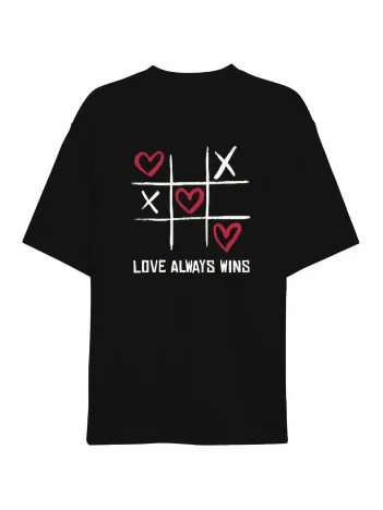 Sevgililer Günü İçin Özel Tasarım Love Always Wıns Baskılı T-shirt - Siyah