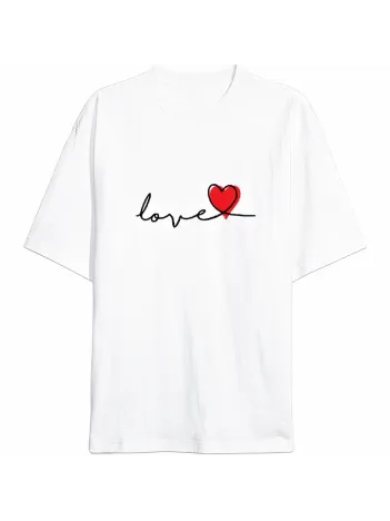 Sevgililer Günü İçin Özel Tasarım Love Baskılı T-shirt - Beyaz