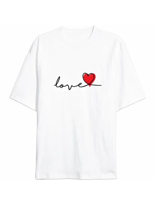 Sevgililer Günü İçin Özel Tasarım Love Baskılı T-shirt - Beyaz