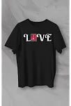 Sevgililer Günü İçin Özel Tasarım Love Baskılı T-shirt - Siyah