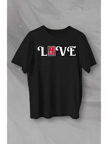 Sevgililer Günü İçin Özel Tasarım Love Baskılı T-shirt - Siyah