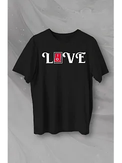 14 Şubat Sevgililer Günü Love Baskılı Oversize Bisiklet Yaka T-shirt - Siyah