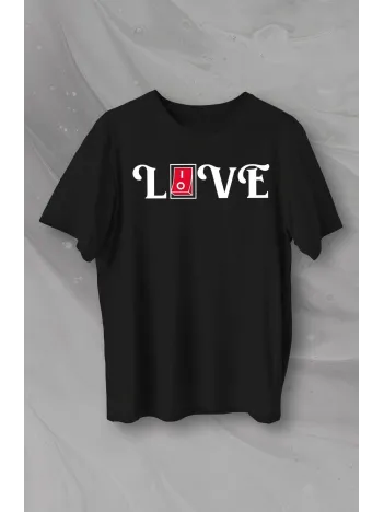 Sevgililer Günü İçin Özel Tasarım Love Baskılı T-shirt - Siyah