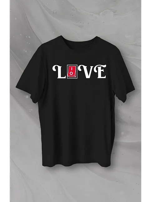 Sevgililer Günü İçin Özel Tasarım Love Baskılı T-shirt - Siyah