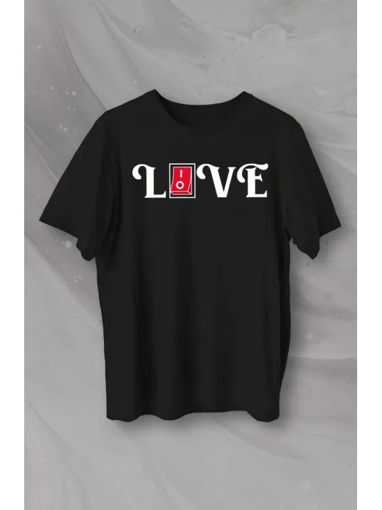 Sevgililer Günü İçin Özel Tasarım Love Baskılı T-shirt - Siyah