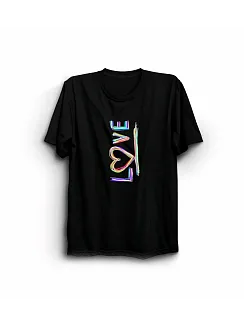14 Şubat Sevgililer Günü Love Baskılı Oversize Bisiklet Yaka T-shirt - Siyah
