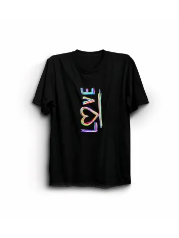 Sevgililer Günü İçin Özel Tasarım Love Baskılı T-shirt - Siyah