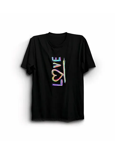 Sevgililer Günü İçin Özel Tasarım Love Baskılı T-shirt - Siyah