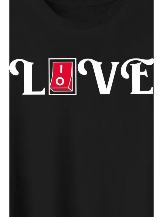 Sevgililer Günü İçin Özel Tasarım Love Baskılı T-shirt - Siyah